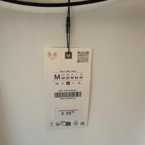 Zara white blouse with black piping new, size M