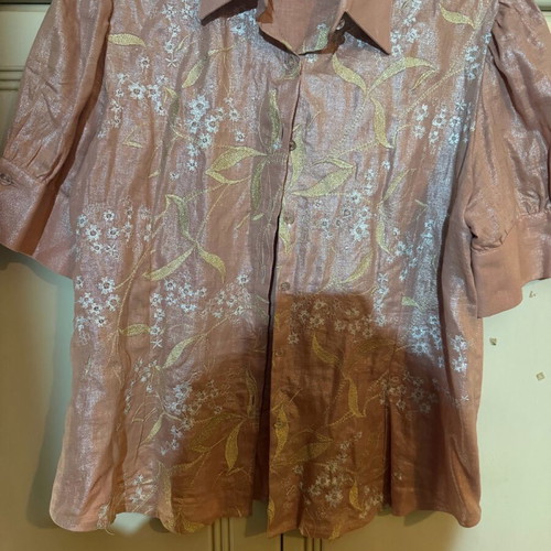 Summer shirt like new, nude pink beige with embroidery