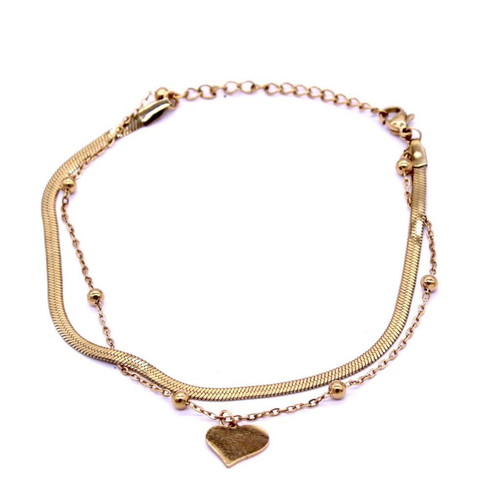 Double Anklet with Heart Stainless Steel new