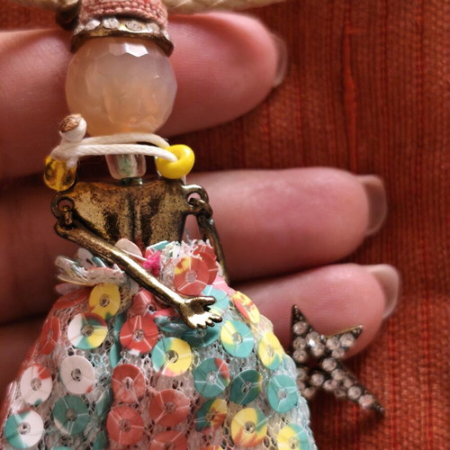 Handmade French Doll pendant necklace like new
