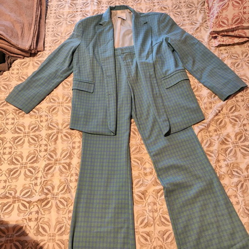 Lumina women's suit like new, oversized jacket and flared pants, multicolor turquoise
