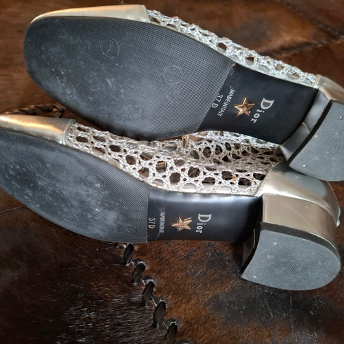 D I O R  37 Naughtily - D Leather Silver Ankle Boots