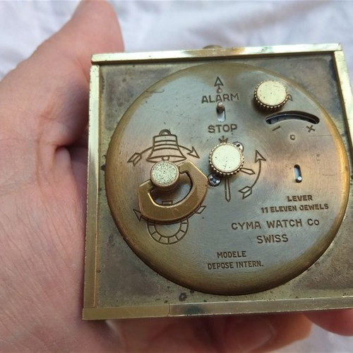 Cyma alarm clock 1950's used, Swiss analog table clock