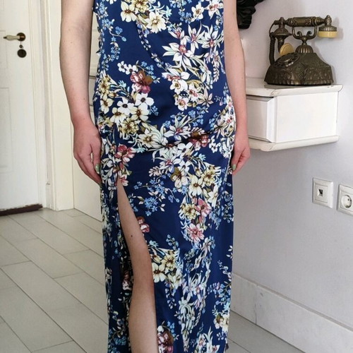 Satin maxi dress floral dark blue size L like new