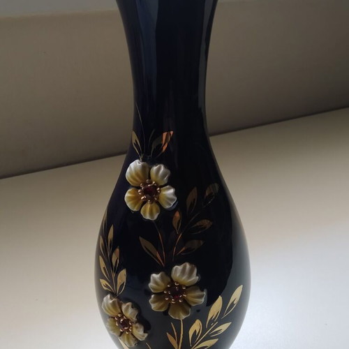 B H Geschenke cobalt blue vase used, hand-painted