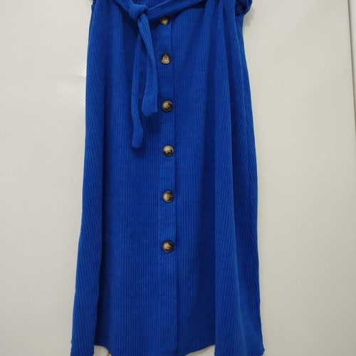 Blue electric corduroy skirt with buttons and belt like new