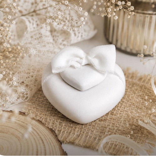 Heart-shaped jewelry box new, handmade with fabric bow