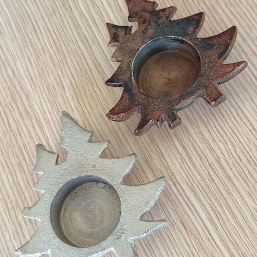 Decorative Metal Tealight Set "Fir Tree" Rustic Style, new