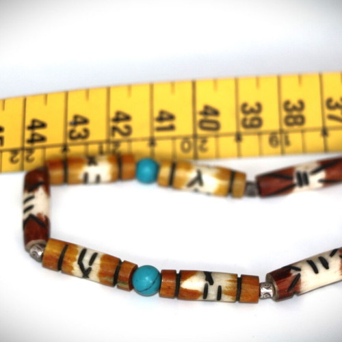 Rosary necklace new with carved bones, semi-precious stones and 925 silver cross