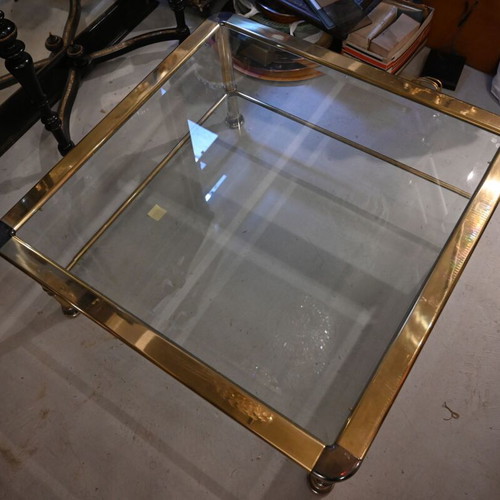 Hollywood Regency Neoclassical Revival coffee table used, brass frame