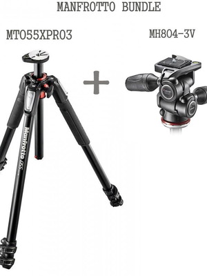 Manfrotto MT055XPRO3 Aluminum Tripod with MH804-3W Head New in Box