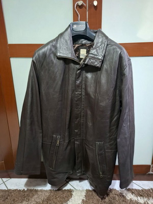 Lapel brown leather men's jacket used