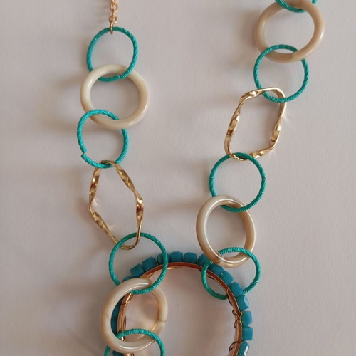 Necklace new in blue, white and gold