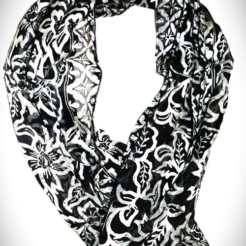 Siam Silk Batik Scarf black and white, new