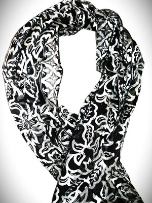 Siam Silk Batik Scarf black and white, new