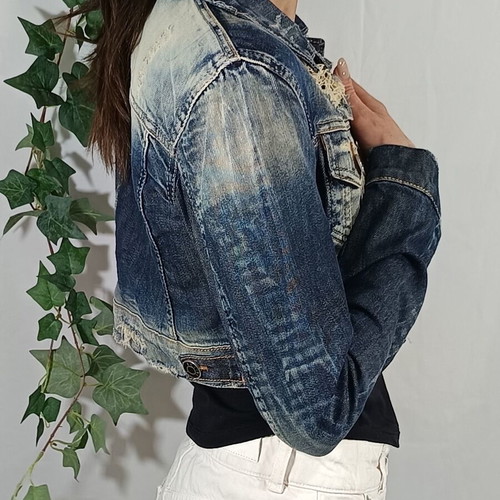 On Line cropped jean jacket like new, blue, size S