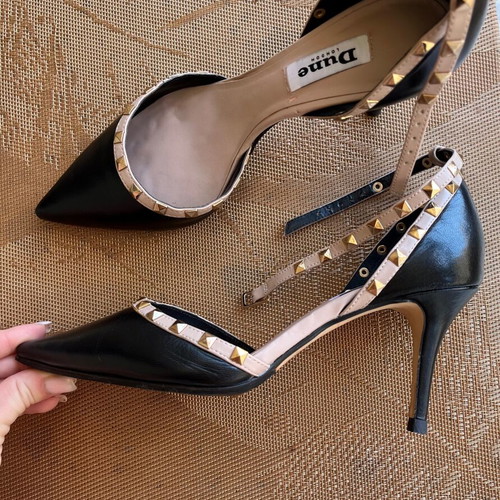 Dune leather pumps with strap and studs size 38 like new, black