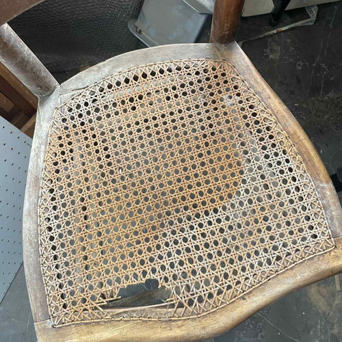 Set of 3 used vintage wooden chairs with cane seats needing repair