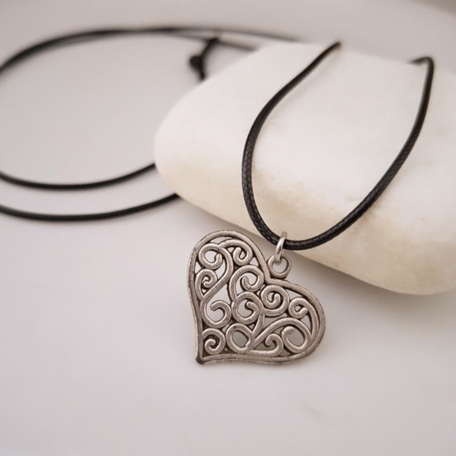 Long necklace with silver heart pendant