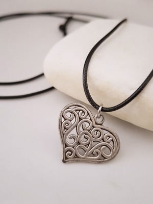 Long necklace with silver heart pendant