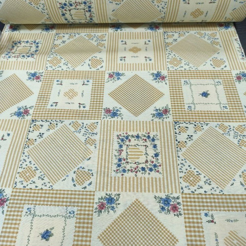 Canvas fabric printed with geometric and floral patterns, new