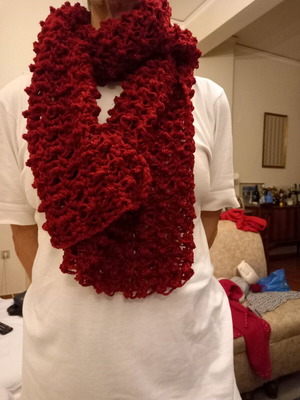 Handmade scarf red new, lightweight knit