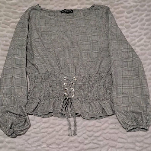 Enzzo blouse gray with checkered pattern like new, long sleeve