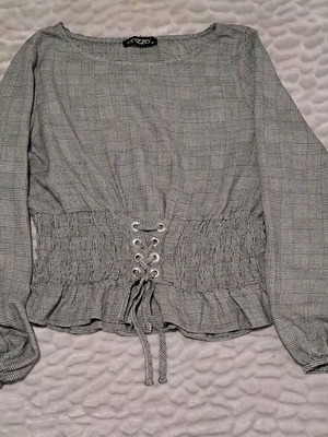 Μπλούζα Enzzo γκρι με καρό σαν καινούργια, μακρυμάνικη