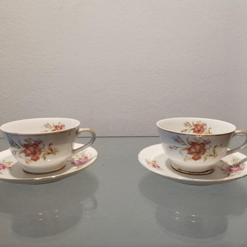 Set of two used Japan floral tea cups, porcelain