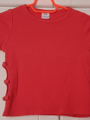 Zara red short-sleeve blouse with side bows like new, size XXS