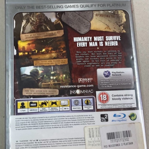 Sony PlayStation 3 Resistance 2 In good condition Price 6 Euros