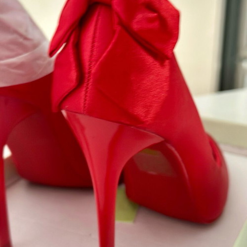 Belle Women Red Satinette Pumps with Bow Size 38 New
