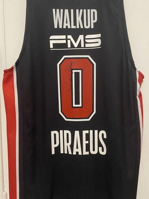 Olympiacos Basketball Jersey 2023-2024 Signed by Thomas Walkup, Size X-Large