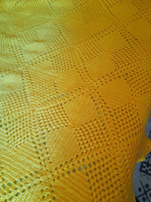 Vintage handmade knitted blanket yellow crocus new