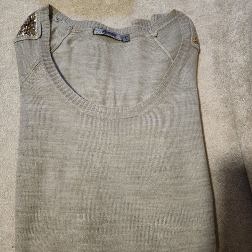 Stradivarius blouse with gold studs on shoulders, size S, used, gray