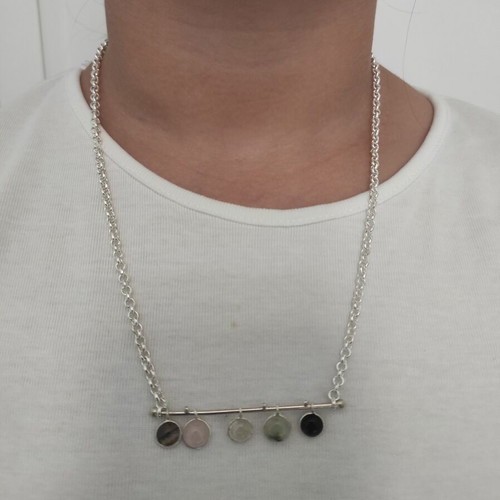 Silver Necklace with Exclusive Moss Prehnite Fiery Labradorite Chain 45 cm New