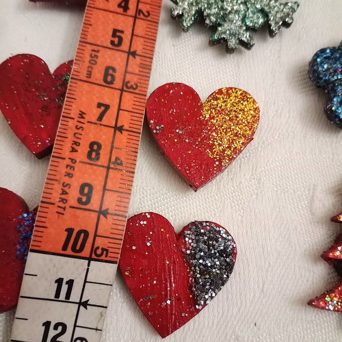 Wooden elements with glitter and magnet, pack of 8 pieces