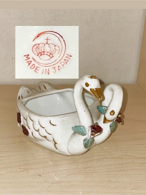 Πορσελάνινο διακοσμητικό δοχείο με 2 χήνες μεταχειρισμένο, Ιαπωνίας