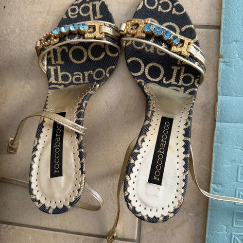Rocco Barocco heeled sandals size 36, blue and gold