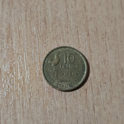 French 10 Francs coin 1951 used, Marianne and rooster design