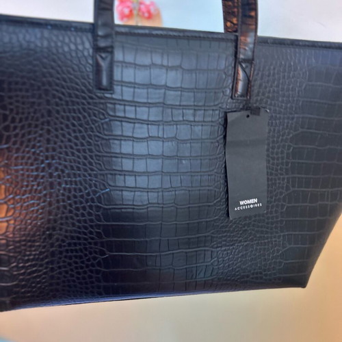 Large women's bag new, black, eco leather with croco texture