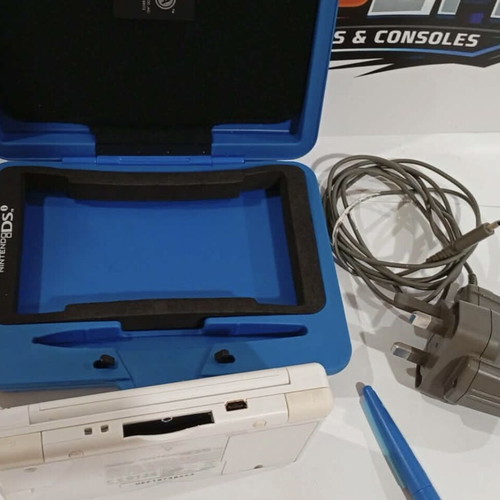 Nintendo DS Lite White used with Super Mario case and charger