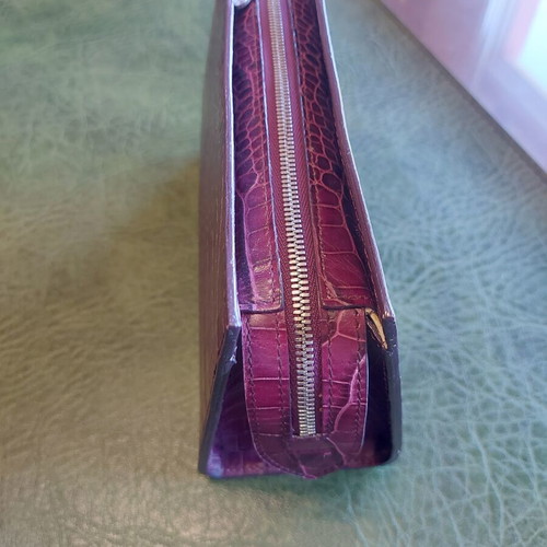Aspinal of London leather case new, purple, versatile makeup pouch