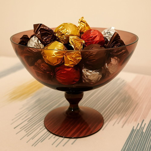 Glass vintage brown fondue bowl used