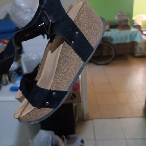 Women's black platform sandals size 38 used with cork sole