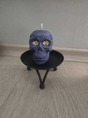 Black Skull Candle custom made from soy wax with gold ornaments