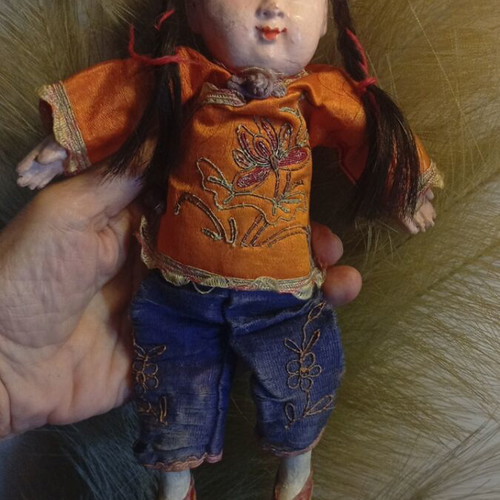 Chinese doll with traditional silk costume 1920s used