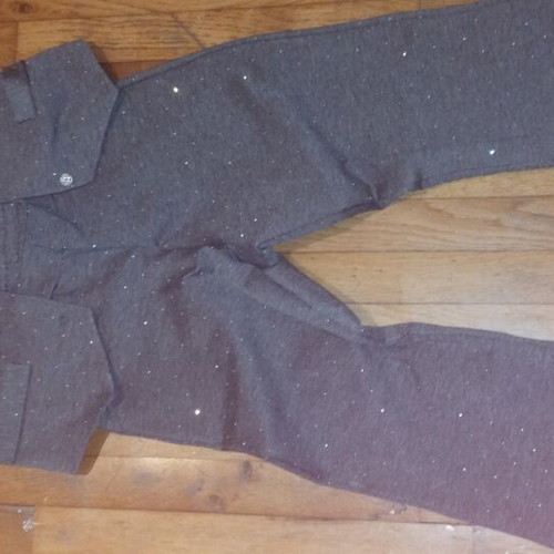Girls' set size 14 new, pants and vest with rhinestones, gray