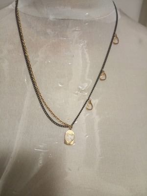 Layered double chain necklace with rhinestone heart pendant, like new