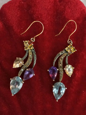 Silver-gold 9k 925 earrings with semi-precious stones like new